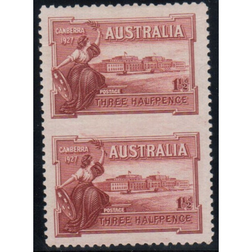 AUSTRALIA 1927 sg 105a vertical pair imperforate original gum mint + cert image