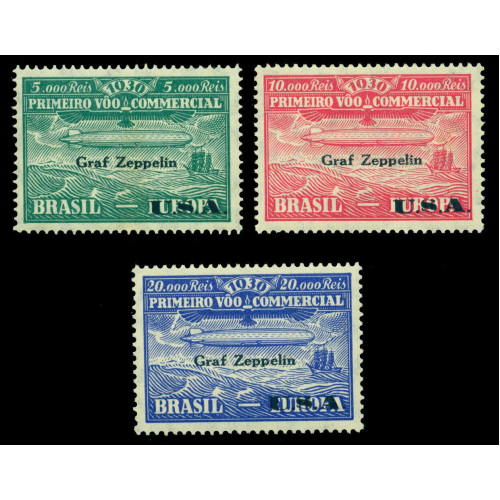 BRAZIL 1930 AIRMAIL Graf Zeppelin U.S.A surch. set Sc No 4CL8-4CL10 mint MLH NH Bild