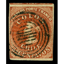 CHILE 1854 COLUMBUS -Desmadryl 5c red brown Sc No 3a used VF+stamp + RARE 7 bar cxl