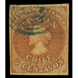CHILE 1854 COLUMBUS 5c burnt sienna - Wmk.FA5-3 R Scott No 4 used XF-SUP