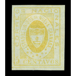COLOMBIA-1860-Arms-of-New-Granada-5c-yellow-Scott--No--14-mint-MH-VF+-stamp