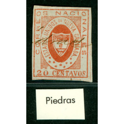 COLOMBIA-1861-ARMS-of-New-GRANADA-20c-red-Sc-No--17-used--PIEDRAS----RARE-VF-cancel