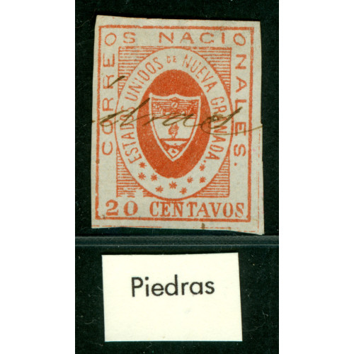COLOMBIA-1861-ARMS-of-New-GRANADA-20c-red-Sc-No--17-used--PIEDRAS----RARE-VF-cancel Bild