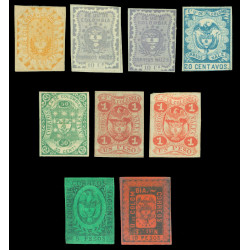 COLOMBIA-1866-Coat-of-Arms-5c---10p-complete-set-+-var.-Scott--No-45-52-mint-MH-R