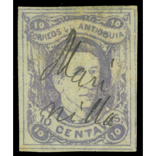 COLOMBIA-1875---Antioquia---Pedro-Berrío-10c-lilac---Laid-paper-Sc-No--27a-used-VF Bild