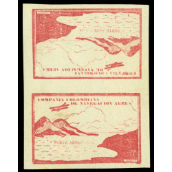 COLOMBIA-1920-AIRMAIL-Plane-over-Mountains-10c-brn-TETE-BECHE-PAIR-Sc-C11Cj-Rare