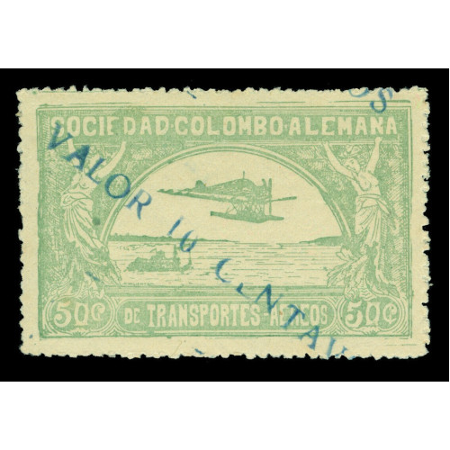 COLOMBIA-1921-AIRMAIL-SCADTA-Junkers-Hydroplane-10-50c-Sc-No--C18-mint-LH-VF-&-Rare Bild