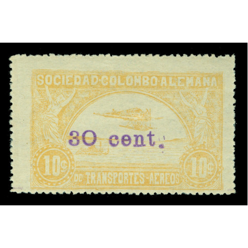 COLOMBIA-1921-AIRMAIL-SCADTA-Junkers-Hydroplane-30--10c-Sc-No--C37-mint-LH-XF--Rare image