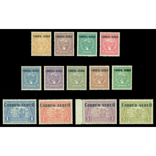 COLOMBIA-1932-AIRMAIL-Columbus-ship--River-&-Volcano--Ovpt.-set-Sc-No--C83-C95-MLH image