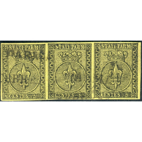 ITALY---PARMA--1852---STRIP-OF-3-5-C-YELLOW-USED Bild