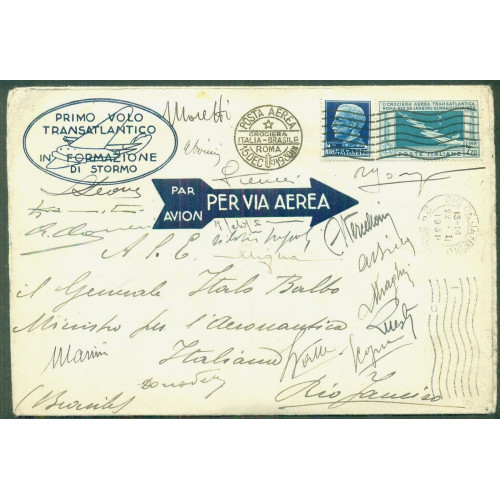 Showing image for ITALY--1930--Balbo-Mass-Flight-to-Rio-signed-by-all-18-pilots-and-franked-w--C27