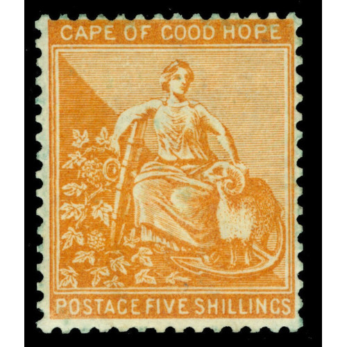 Showing image for British Colonies - CAPE OF GOOD HOPE 1871 Hope Seated 5sh orange Sc 28 UNUSED