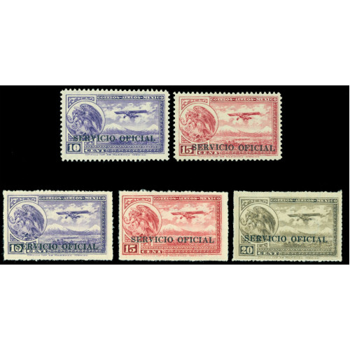 Showing image for MEXICO 1932 AIRMAIL OFFICIALS - Eagle & Plane ovpt set Sc No CO20-CO24 mint MLH