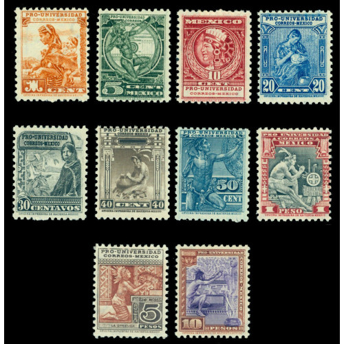 MEXICO 1934 Nat. University issue set AZTECS 5c -10p Sc No 698-706 mint MLH VF-XF Bild