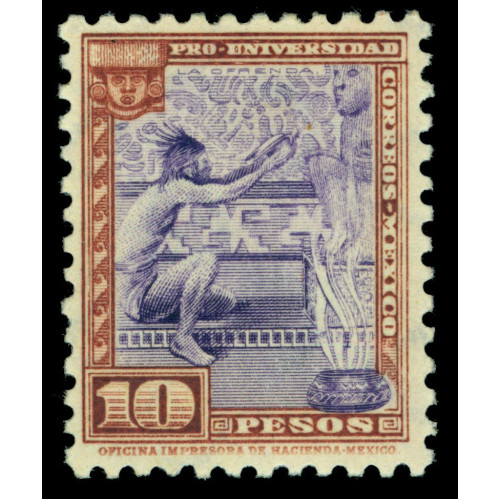 MEXICO 1934 Nat.University issue AZTECS GODS 10pesos Scott No 706 mint MNH XF RR Bild