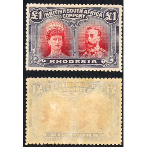 Showing image for Rhodesia SG166 One Pound Rose scarlet and blue black Fine M/M