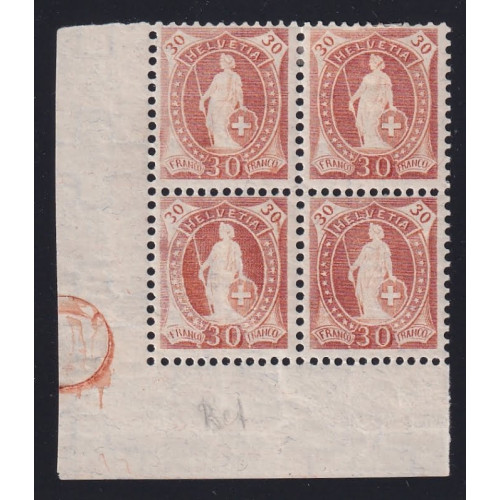 Briefmarken-schweiz-stehende-helvetia-1907-Nr96B-viererblock-ret-postfrisch Bild