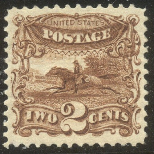 U.S.--No-113-CHOICE-Mint-XF-w-Cert---1869-2c-Postrider Bild