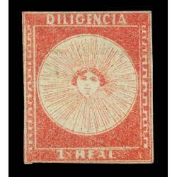 URUGUAY 1856 DILIGENCIAS 1r car. verm. - Pos. 16 - Scott No 3a mint MH VF Scarce URUGUAY 1856 DILIGENCIAS 1r car. verm. - Pos. 16 - Scott No 3a mint MH VF Scarce